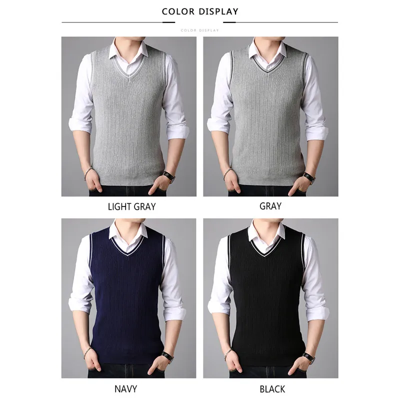 Buy TFETTERS Men Clothes 2019 Autumn Winter Sweater Mens Knitwear Autumn Wear Fashion Sweater V-Neck Sleeveless Vest Sweaters