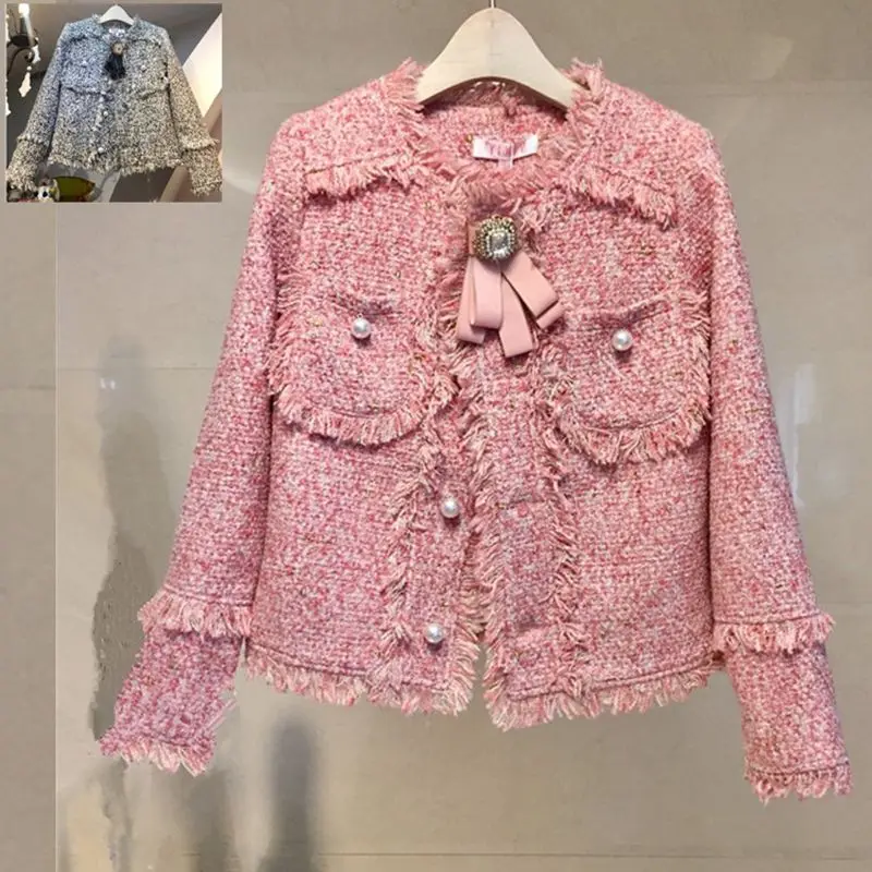 

2020 Pack Chic Socialite Temperament Woolen Thick Tweed Tassel Small Xiangfeng Woolen Short Coat Female