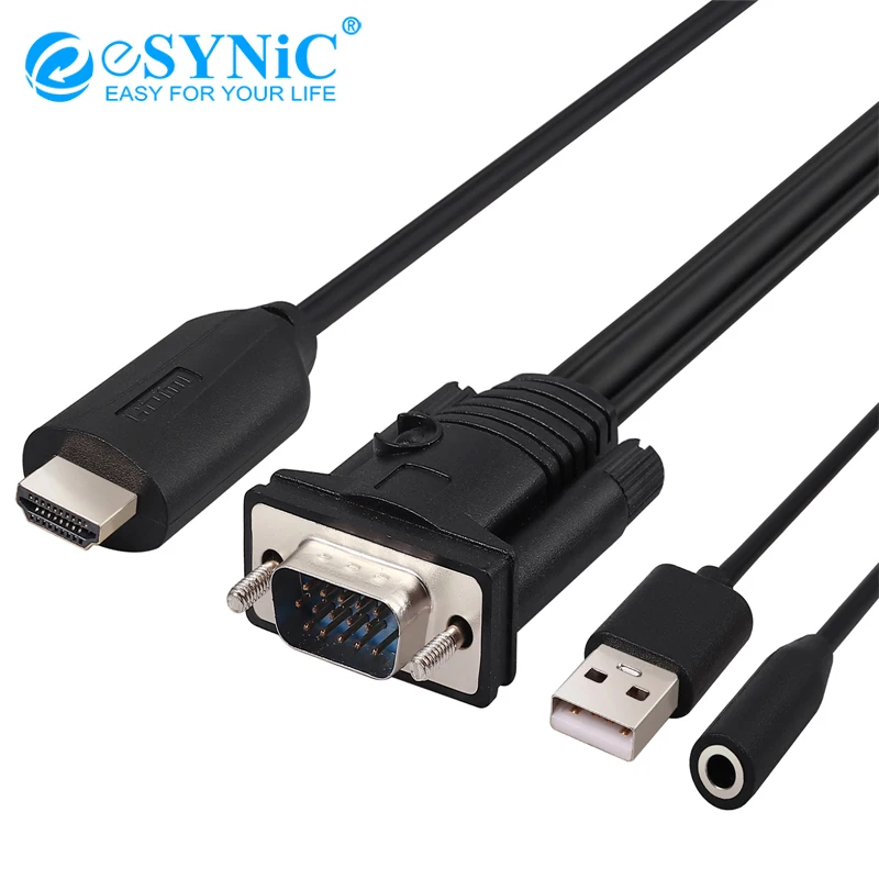 Кабель-адаптер eSYNiC HDMI-VGA с гнездом 3 5 мм аудио Универсальный Активный HDMI штекер-VGA