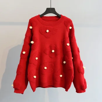 

solid knitted women sweater and pullovers 2020 winter new lantern sleeved o-neck loose female pulls outwear tops