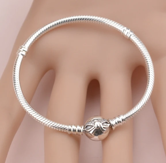 925 пробы, Серебряный Классический подлинный Браслет с бантом, женский шарм, модный, сделай сам, ювелирное изделие