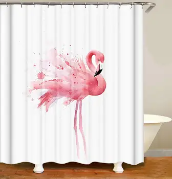 

Pink Flamingo Shower Curtain Bird Waterproof Bath Curtain With 12 Hooks Polyester Fabric Bathroom Cortina