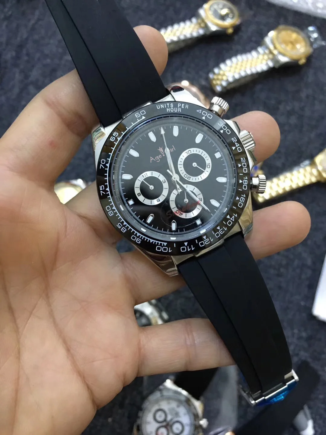 Роскошные брендовые новые черные резиновые мужские часы с сапфировым стеклом автоматические механические часы из желтого золота Daytona стильные часы AAA Серебристые белые - Цвет: 2