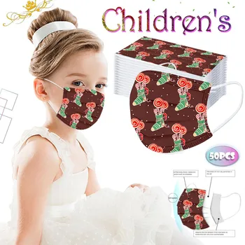 

50PC Christmas Print Children Mask Disposable Face Mask 3Ply Ear Loop Personal Health Care breathable protection Mouth-muffle