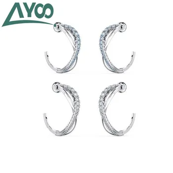 

AYOO high quality 2020 new swa, fashion charm simple and smart crystal interlaced twisted circle semicircular female earrings