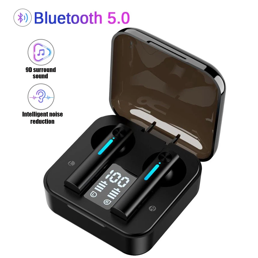 New T13 Smart Wireless Bluetooth Earphones Bass Noise-Cancel TWS Headsets LCD Power Display with Touch In-Ear Earbuds