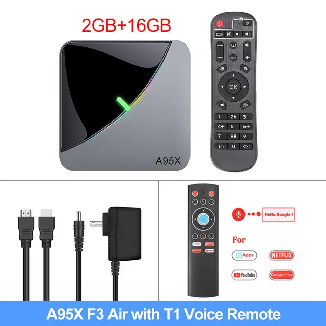 Android 9,0 RGB светильник Smart tv Box A95X F3 Air 4 Гб 64 Гб Amlogic S905X3 Wifi 4K 60fps поддержка Netflix Youtube Google плеер X3 - Цвет: 4G 64G T1 Voice RC