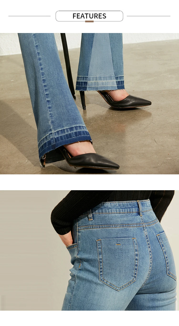 AMII Minimalism Summer Autumn Fashion Spliced Flare Women jeans Causal Cotton High Waist Ankel-length Female Jeans 12030139
