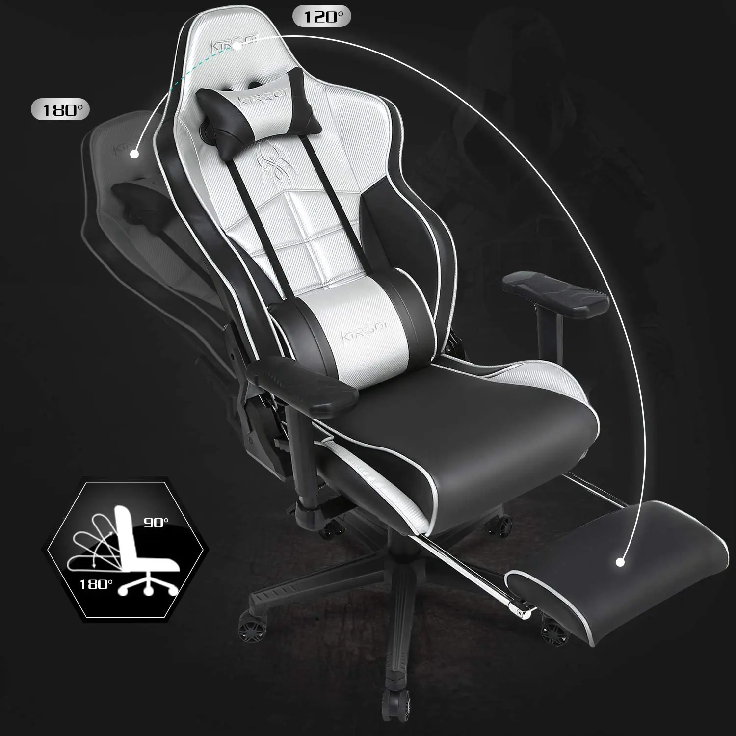 Kirogi Chaise Gaming Ergonomique, Chaises de Jeu réglables avec  Repose-Pieds, Grande Fauteuil Gamer avec Appui-tête et Soutien Lombaire,  Chaise de Bureau Gaming…