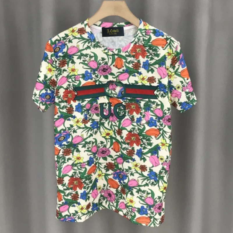 

Jiu si Available 2020 Summer New Style Lettered High Density Embroidery Flower Getty Imagespope T-shirt Men And Women Couple Clo