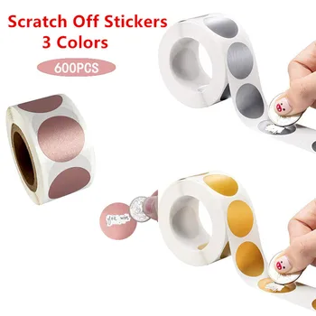 

3 Colors 600pcs/set Round Silver Rose Gold Scratch Off Stickers for Custom Game Party Activity Gift Business Stationery Sticker