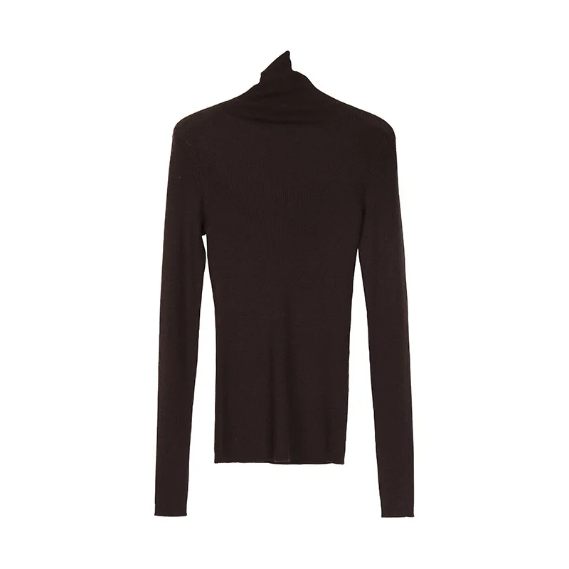 Осенне-зимняя шерстяная Базовая рубашка свитер Простой пуловер однотонный тонкий секционный внешний вязаный свитер с высоким воротником Женская одежда - Цвет: Brown