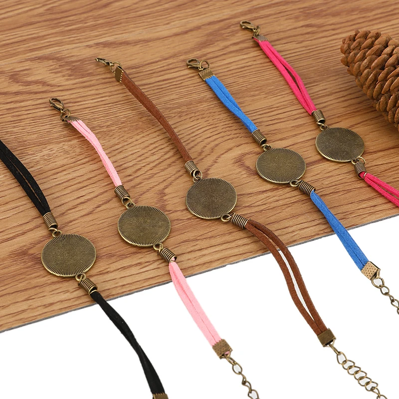 

1/5pcs 20mm Leather Bracelets Cabochon Round Blank Base Setting Bezels Tray For DIY Jewelry Making Findings