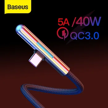 

Baseus 40W USB Type C Cable for Huawei P30 Mate 30 Pro Fast Charging Type C Cable Elbow LED USB Cable for Samsung S10 USB-C Wire