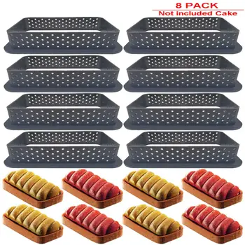 

8pcs Rectangle Shape Cake Mold Mousse Circle Cutter Decorating Tool French Dessert DIY Perforated Ring Non Stick Bakeware Tart