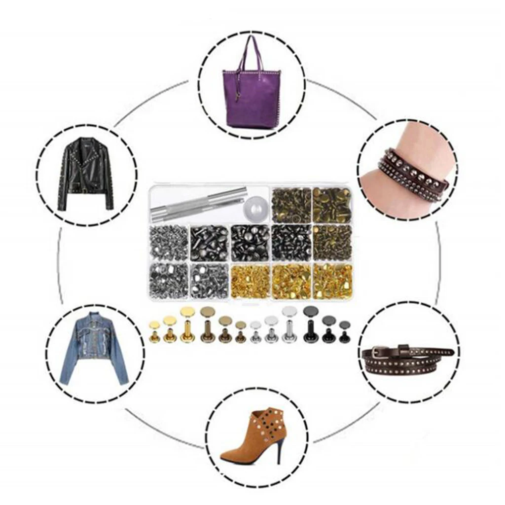 480 Sets Leather Rivets Double Cap Rivet Buttons Tool Kit for DIY in