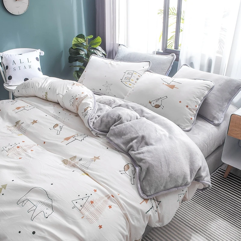 

Coral velvet four Flavin velvet quilts cover autumn and winter warm dormitory single three-piece bedding