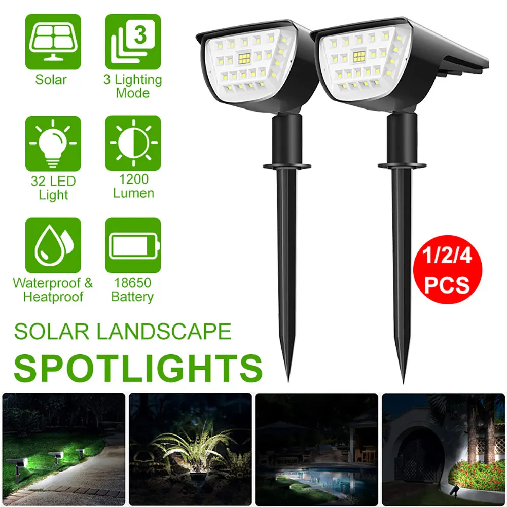 32LED Solar Landscape Spotlights Security Lights Outdoor Lawn Garden Lamp 2-Pack