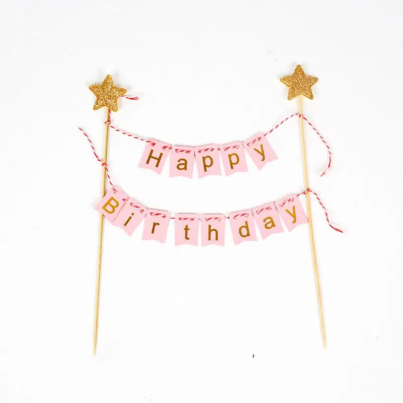 Cakelove Розовый Синий Черный С Днем Рождения Торт баннер флаги блестящие звезды Топпер для торта «С Днем Рождения» торт украшения