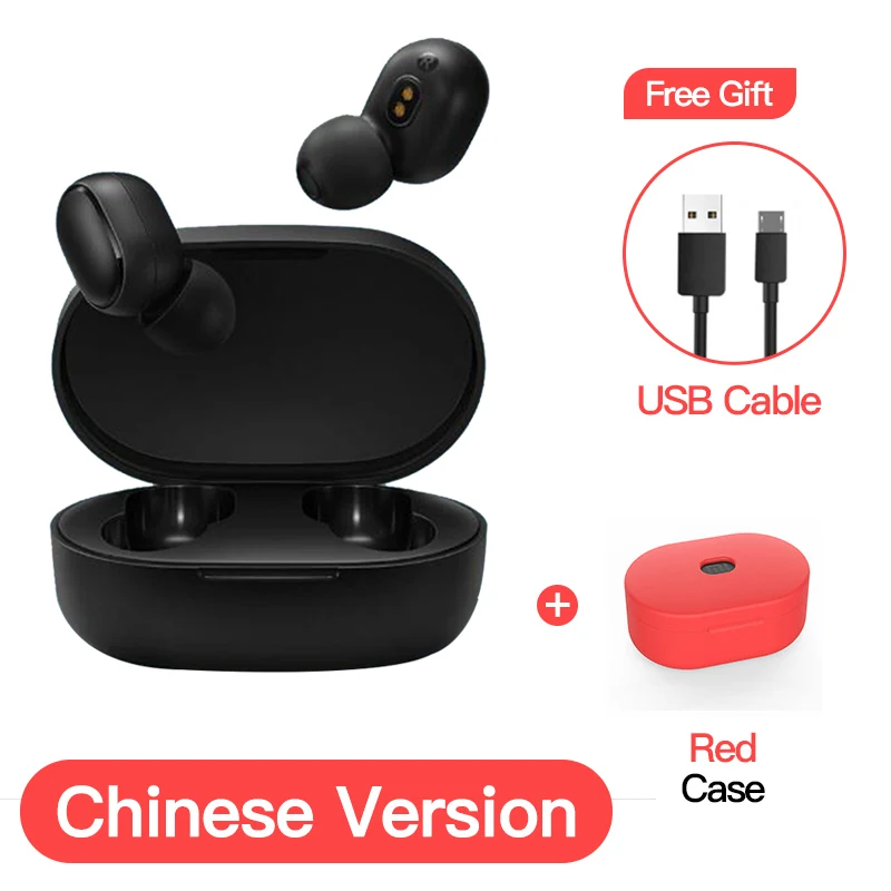 CN add red case Xiaomi Redmi Airdots глобальная версия Опциональные TWS наушники стерео беспроводной шумоподавление с микрофоном громкой связи AI Bluetooth 5,0 - Цвет: CN add red case