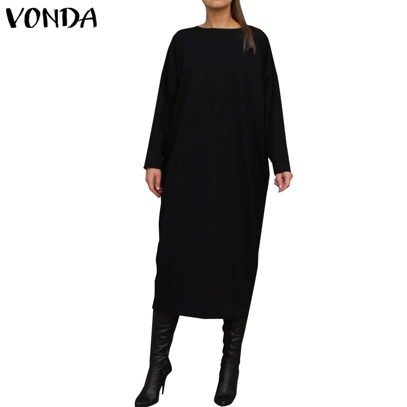 VONDA женское осеннее платье 2021 повседневное свободное рубашка до середины икры с