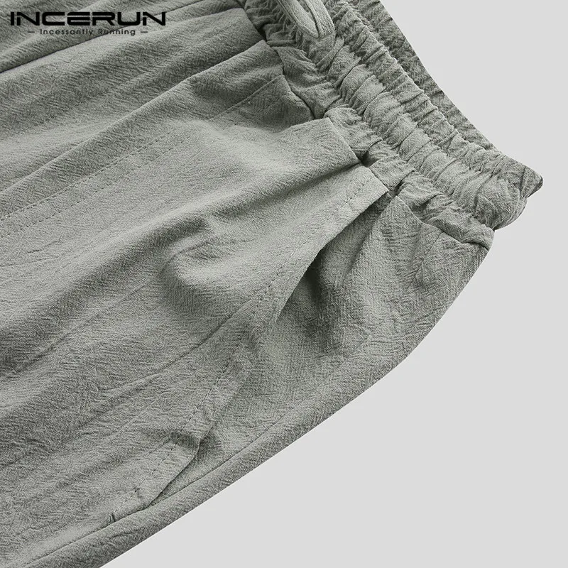 INCERUN, повседневные уличные мужские однотонные прямые брюки, свободные штаны с эластичной резинкой на талии, модные джоггеры, мужские хлопковые брюки