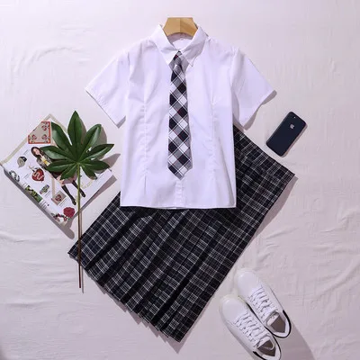 Японская школьная форма seifuku, плиссированная юбка, полный комплект, jk Студенческая однотонная школьная форма для девочек, косплей, юбка, школьное платье - Цвет: color14
