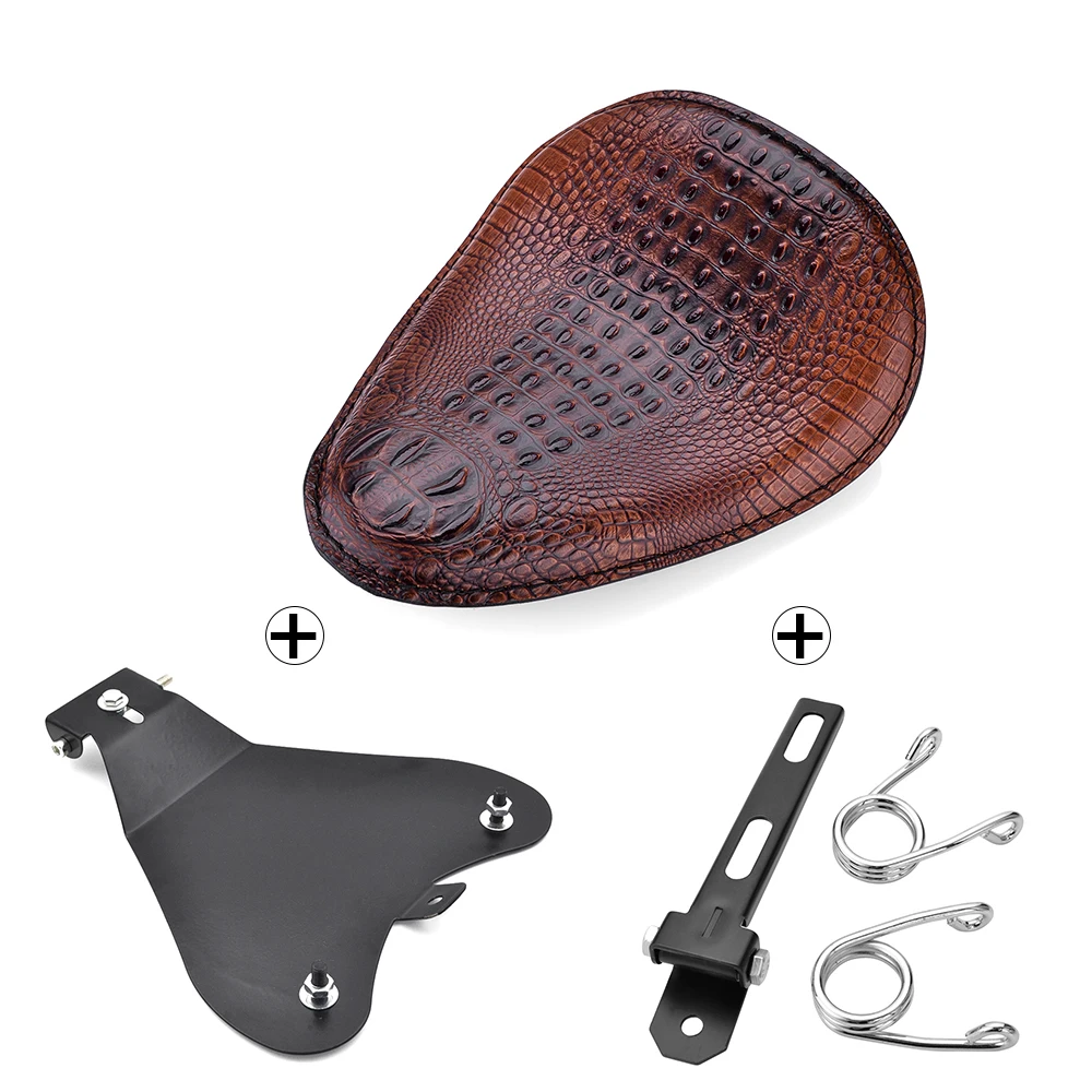 Brown Alligator Leather Motorcycle Spring Solo Bracket Seat For Harley Chopper Bobber Custom Sportster Dyna XL 883 1200 72 48 | Автомобили