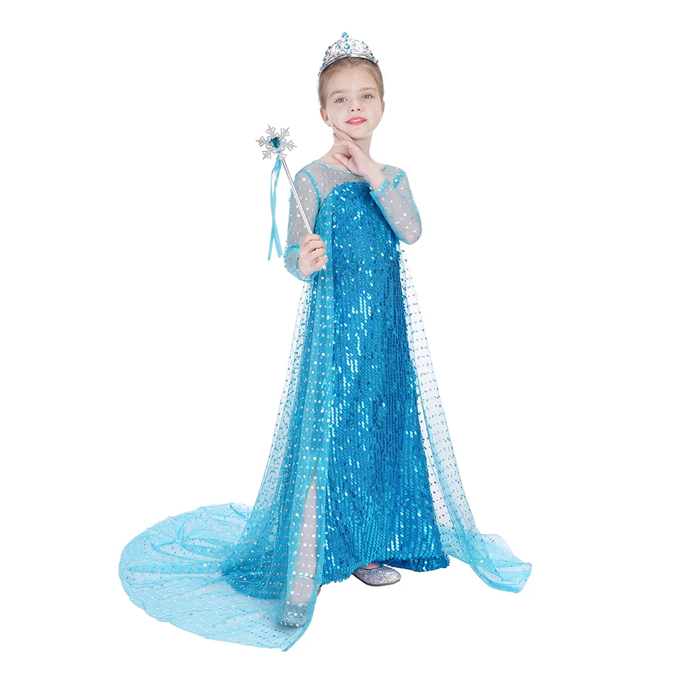 Halloween Frozen Elsa Dress Girls Costume Fancy Party Princess Dresses Elegant Long Sleeve Mesh Prom Girl Clothes |