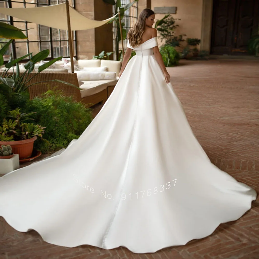 Vestidos De Novia Satin Ball Gown Wedding Dress Off the Shoulder Simple Robe Mariage V-Neck Luxury Sukienka Na Wesele beach wedding dresses