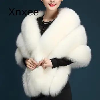 

New Women Wedding Shawl Evening Party Dress Wrap Fur Shoulder Capes Bridal Jacket Coat Faux Fox Fur Slim Lady Fake Fur Cloak