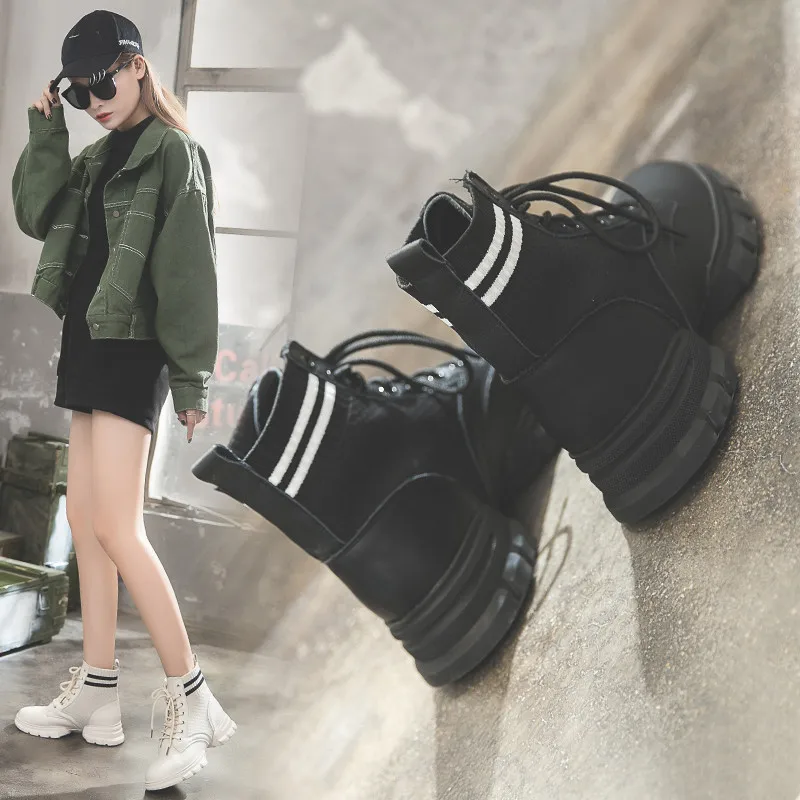 

New Style Boots Women's Ulzzang-Style 2019 Autumn & Winter Martin Versatile England Short Short round-Toe Mouth Socks Boots
