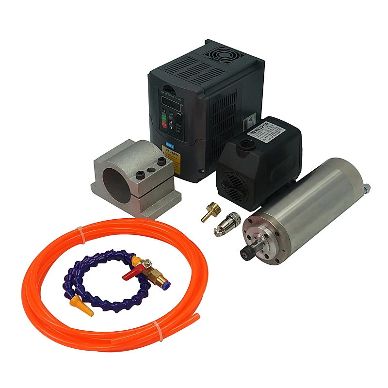 CNC 800 Вт 1.5кВт маршрутизатор мотор шпинделя ER11 комплект шпинделя и 1.5кВт 2.2квт VFD 65 мм зажим водяной насос для diy фрезерный станок с ЧПУ