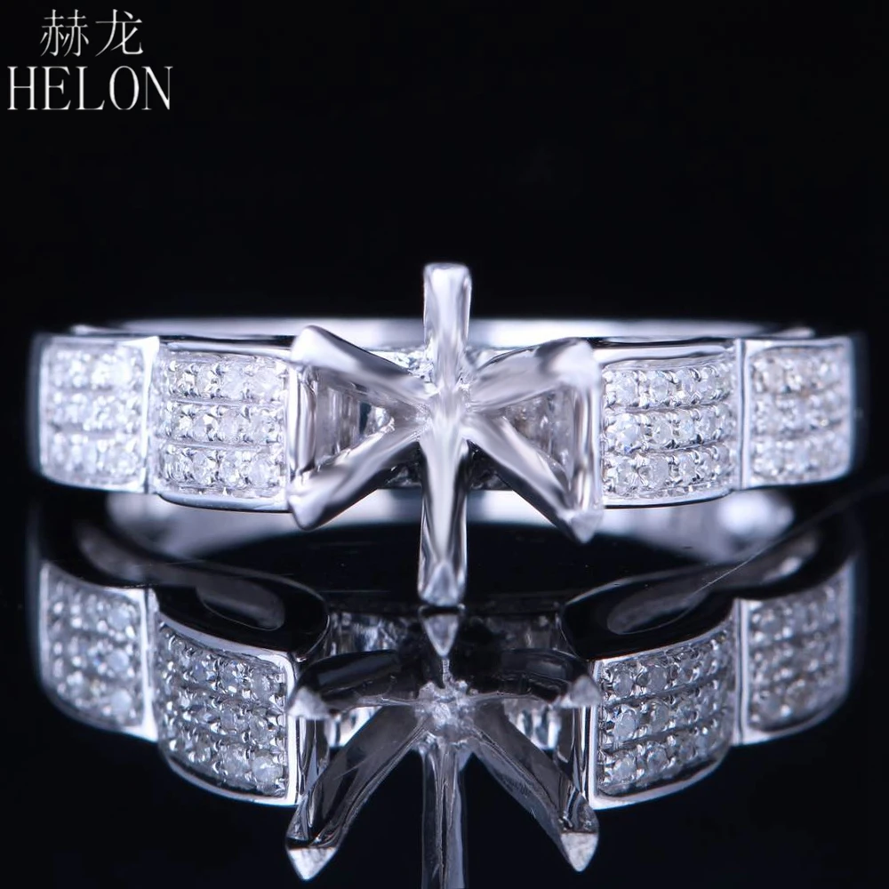 HELON 6mm Round Sterling Silver 925 White Gold Color 0.3CT Natural Diamonds Semi Mount Ring Engagement Classic Fine Jewelry | Украшения и