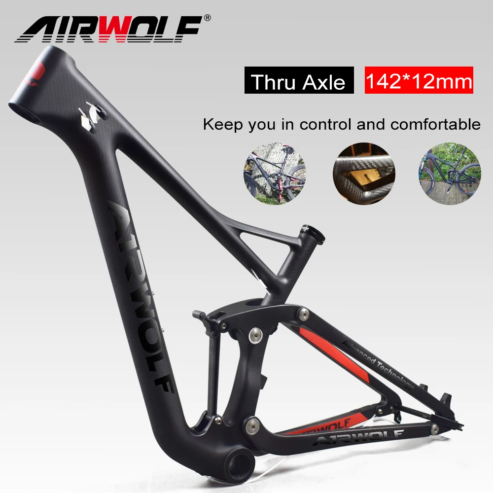AIRWOLF 29er Full Suspension Carbon MTB Frame 15"/17"/19” Disc Bike Framesets 