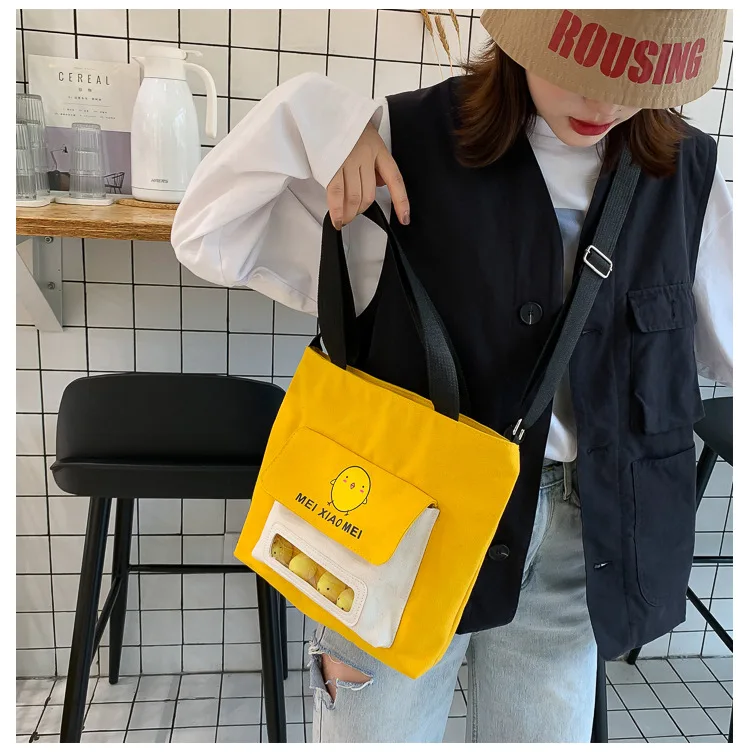 

8755 # New Style Large Capacity Canvas Handbag Korean-style Versatile Shoulder Bag Cartoon Chickens Shoulder Tote Bag