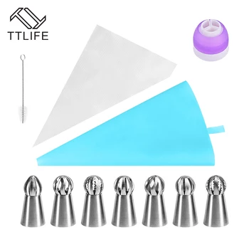 

TTLIFE 11pc/set Confectionery Pastry Set Icing Piping Tip Coupler Ball Stainless Steel Russian Nozzle DIY Fondant Cupcake Tool
