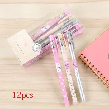 

12 Pcs /set Smooth Plastic Blue Refill Gel Pen 0.5mm Tip Fresh Stationery Erasable Multipurpose Office Supplies Writing Tools