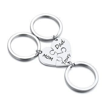 

3PC Mom Dad You Heart Will Be Contacted Togeth Matching Keyring Puzzle Keychain Stainless Steel Key Chain Ring Mother
