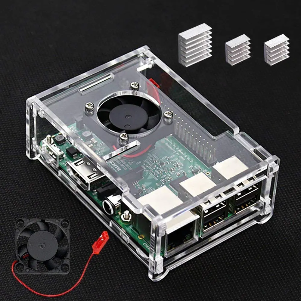 

Pi 3 B+ Case With Fan And 3 Pcs Heatsinks For Rapsberry Compatible With Pi 3 Model B+ / Pi 3 Model B/pi 3 / Pi 2 / Pi 2b Clear
