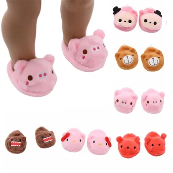 

Plush Doll Slippers Shoes for 18 inch American Doll 43cm Girl Doll Cute Animal Plush Slippers Doll Dccessories Toys for Kids