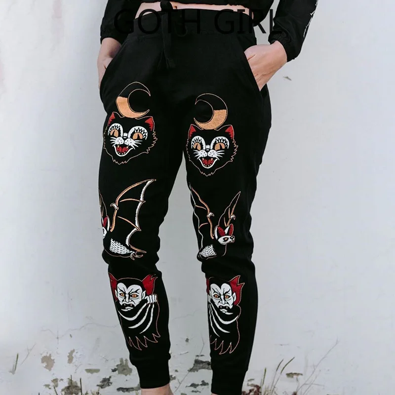 

Goth Girl Street Harajuku Style Design Sense Halloween Funny Casual Trousers Y2K Hundred Tie with Printed Hot Pants Tide.Gothic