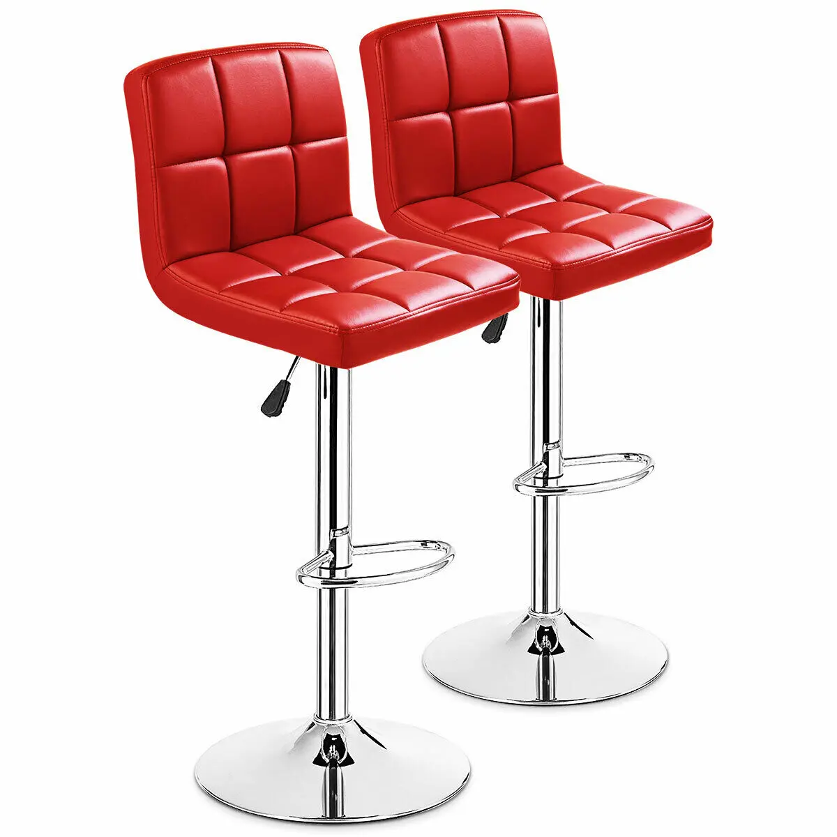 Costway Set Of 2 Bar Stools Pu Leather Adjustable Barstool Swivel Pub Chairs Red Bar Stools Aliexpress