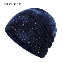 Новая мода Diamond Decorative шапочки шляпа бархатная зимняя женская шапка женская Skullies теплая мягкая шапка, вязаная шапка-носок женские комнатные туфли со стразами