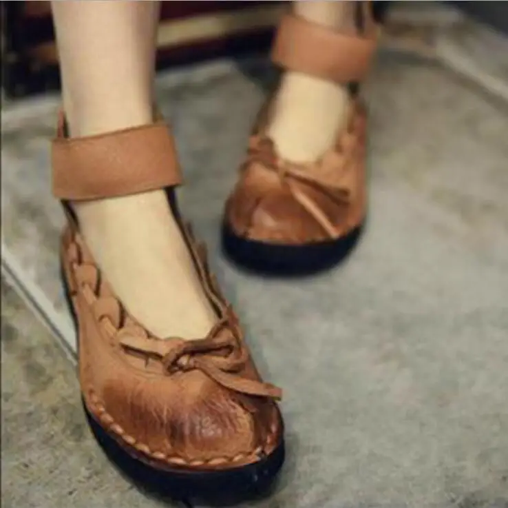 Весенняя женская кожаная обувь ручной работы; женская обувь на плоской подошве на липучке; коллекция года; осенние мягкие лоферы на плоской подошве; dd284 - Цвет: brown