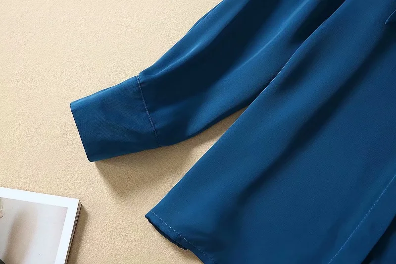 Женский комплект, весенний модный брючный костюм для женщин, с отложным воротником, с длинным рукавом, синяя рубашка+ длинные белые штаны, комплекты одежды из 2 предметов