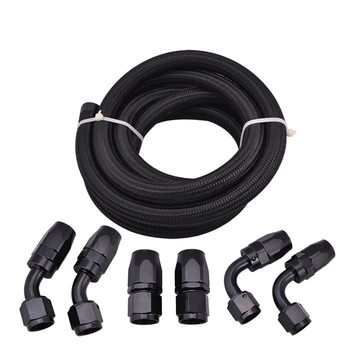 

AN10 -10AN Fitting Stainless Steel Nylon Braided Oil Fuel Hose Line 12FT Kit Black