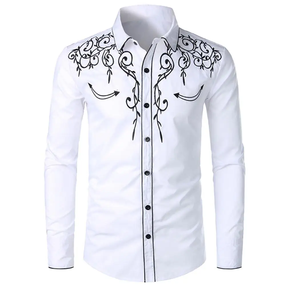 black short sleeve button up Men Solid Color Embroidered Turn Down Collar Long Sleeve Fashion Casual Slim Shirt Male Brand Clothes Top best short sleeve button down shirts