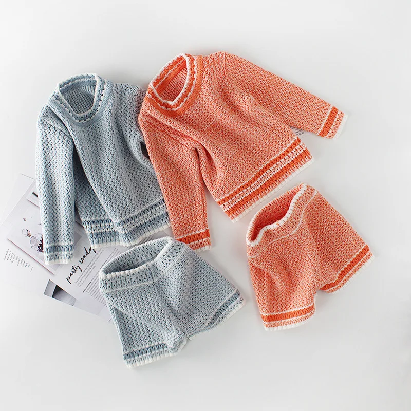 Humor Bear/Новинка года, весенне-осенняя модная одежда для малышей вязаный костюм свитер рубашка с длинными рукавами+ шорты комплект одежды для малышей из 2 предметов