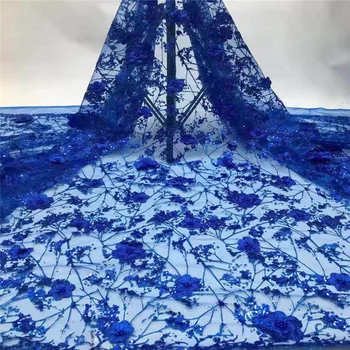 

Royal Blue Embroidery Sequins Lace Fabric beads Lace Fabrics for Wedding Party African French Lace Nigerian Tulle Lace Fabric